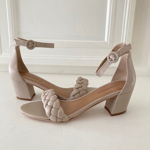 NWOT Bernardo Anthropologie Bethany Taupe Leather Braided Heels Sz 9 - Picture 1 of 8
